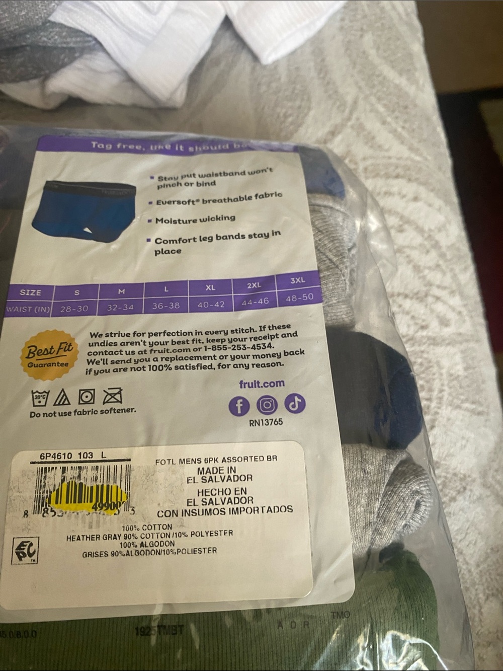 Fruit of the Loom Men's 5-Pack Briefs - Blue, Gray, Green, Black - Picture 4 of 5
